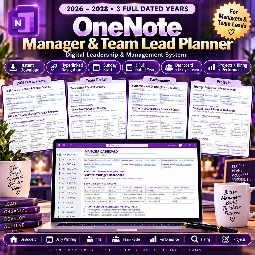 Onenote Planner 2026-2028 Manager Planner, Team Lead Digital Work ...