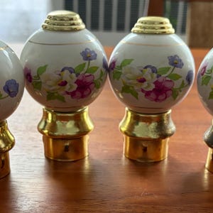 Set of 4 Vintage Porcelain and Brass Bed Post Knobs