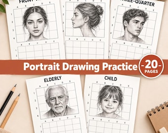 Portrait Drawing Practice Workbook | 20 Pencil Portrait Worksheets (PDF Download)