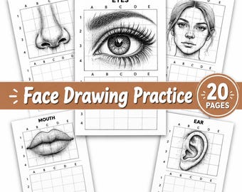 Face Drawing Practice Workbook | Facial Features Grid Drawing Worksheets | Printable PDF