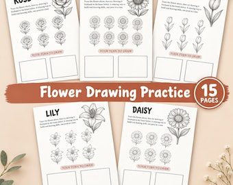 15 Flower Drawing Practice Worksheets | Beginner Art Exercises (PDF)