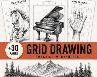 Grid Drawing Practice Worksheets, Pencil Art Tutorial, Learn to Draw (PDF)
