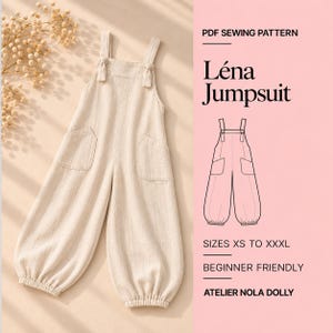 Jumpsuit Sewing Pattern PDF | Women's Overall Pattern | Loose Relaxed Jumpsuit | Easy Beginner Dungarees | Sizes XS-XXXL | Lena
