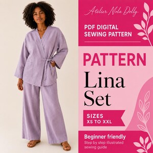 Livia Kimono Set Sewing Pattern PDF | Women’s Wrap Jacket & Wide Leg Pants Pattern | Beginner Sewing Pattern | Sizes XS–XXL