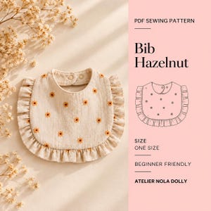 Baby Bib Sewing Pattern PDF | Ruffle Bib Pattern | Frill Baby Bib | Easy Beginner Baby Gift | One Size | Hazelnut