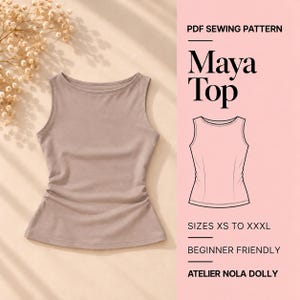 Tank Top Sewing Pattern PDF | Fitted Sleeveless Top | Boat Neck Top Pattern | Women's Easy Pattern | Sizes XS-XXXL | Maya