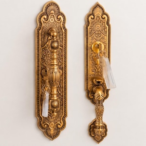 Ornate Baroque Door Handle Set, Antique Gold Finish, Victorian Style Hardware