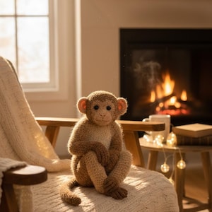 Virkad apamönster, hängande amigurumi PDF-handledning, nybörjarvänlig plyschleksak, direktnedladdning