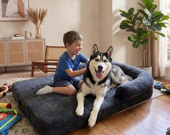 Foldable Dog Bed for Large Dogs, Plush Pet Sofa Bed, Washable Couch Bed with Non Slip Bottom, Portable Orthopedic Dog Lounger