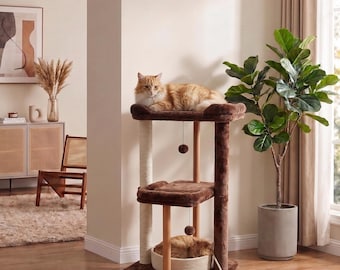 Moderne krabpaal met afneembaar bed, houten kattenmeubel, sisal krabpaal, kattenhuis met meerdere verdiepingen, binnenkattenhuis met speeltje