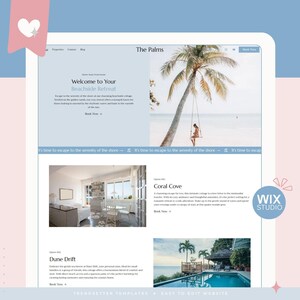 Aesthetic Air Bnb Beach Rental Wix Website Template Diy The Palms Rental Template, Vacation Rental Theme, Wix Studio Website Template