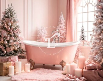 Pink Christmas Living Room Stock Image/mockup Pastel Pink Holiday Aesthetic, Pastel Holiday ...