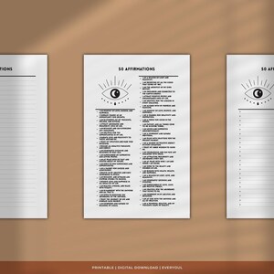 50 Affirmations Cheatsheet Printable Planner Worksheet Half US Letter ...