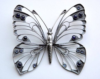 Sterling Silver Butterfly Pendant with Natural Sapphires