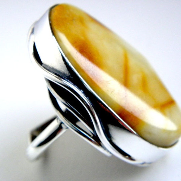 Baltic amber sterling silver ring - adjustable