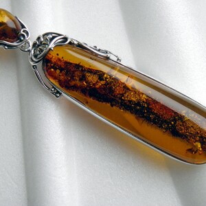 Baltic Amber Sterling Silver Pendant MOSS Inclusion Fossil, Golden Amber, Natural Amber, Silver Leaf, Chic Gift, Warm and Nature of Amber