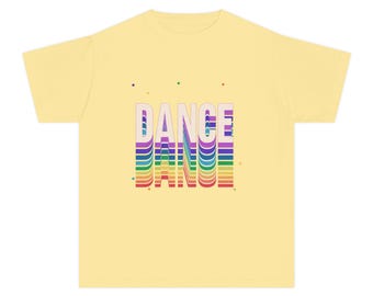 Dance Rainbow Stripe Youth Tee | Vibrant Retro Typography