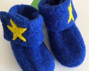 Baby felt slippers "star" with Velcro. With latex sole. Color freely selectable. Size 17 to size 22