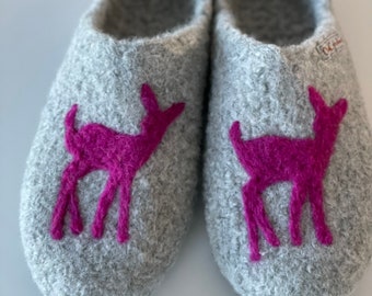 SUPER THICK FeltClogs "Fawn" Felt Shoes Slippers. With latex sole. Colour freely selectable.