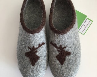 Clogs "Deer" Deer Antlers . With latex sole. Colour freely selectable. Felt shoes, slippers