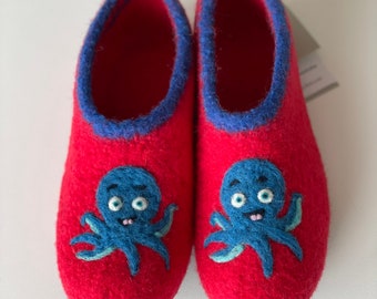Children's slippers "octopus, octopus, squid".  With latex sole. Colour freely selectable. Felt shoes, slippers