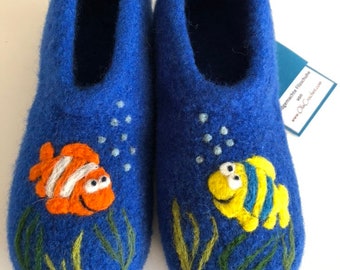 Felt slippers "fish" children's slippers. With latex sole. Color is freely selectable.