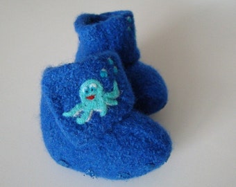 Baby felt slippers "Octopus" with Velcro. With latex sole. Color freely selectable. Size 17 to size 22