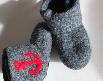 Baby felt slippers "anchor" with Velcro closure. With latex sole. Color freely selectable. Size 17 to size 22