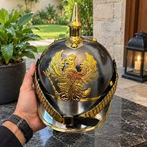 Imperial German Pickelhaube Spiked Helmet – Medieval Knight Vintage Military Collectible & Display Piece.