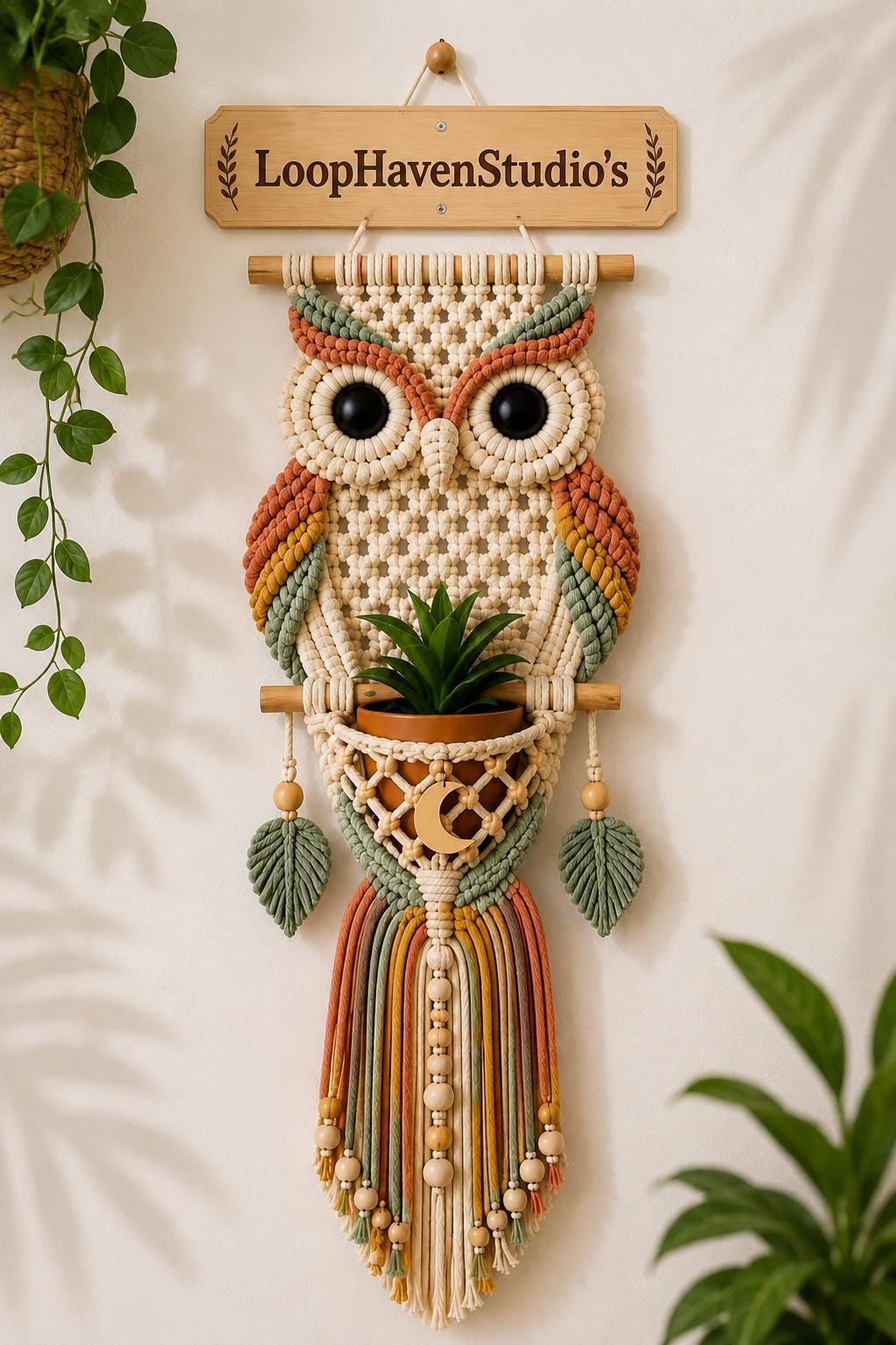 Boho Owl Macrame Wall Hanging, Plant Hanger Pattern, Hanging Planter, Nature Wall Decor, DIY Macrame
