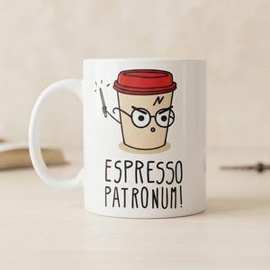 Harry Potter "Espresso Patronum"-mugg | Personlig kaffemugg med lock | Nördpresentidé, trollkarlsmagipresent, originell pryl