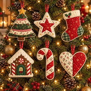 Quilted Christmas Ornament Pattern, 6 Patchwork Designs, PDF Sewing Tutorial, Instant Download