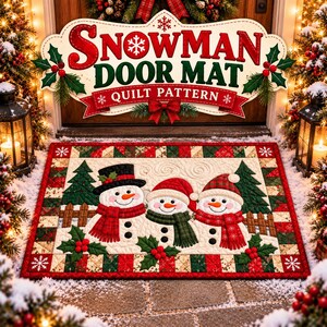 Snowman Quilt Pattern PDF, Christmas Door Mat, Fusible Applique, Beginner Patchwork Border, Instant Download
