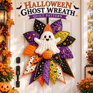 Patrón de costura acolchado para corona de puerta fantasma de Halloween, decoración de Halloween, descarga instantánea