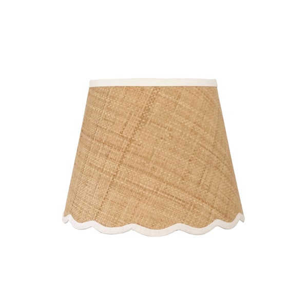 Medium Grasscloth Linen-Trimmed Scalloped Lamp Shade - Multiple Trim Colors