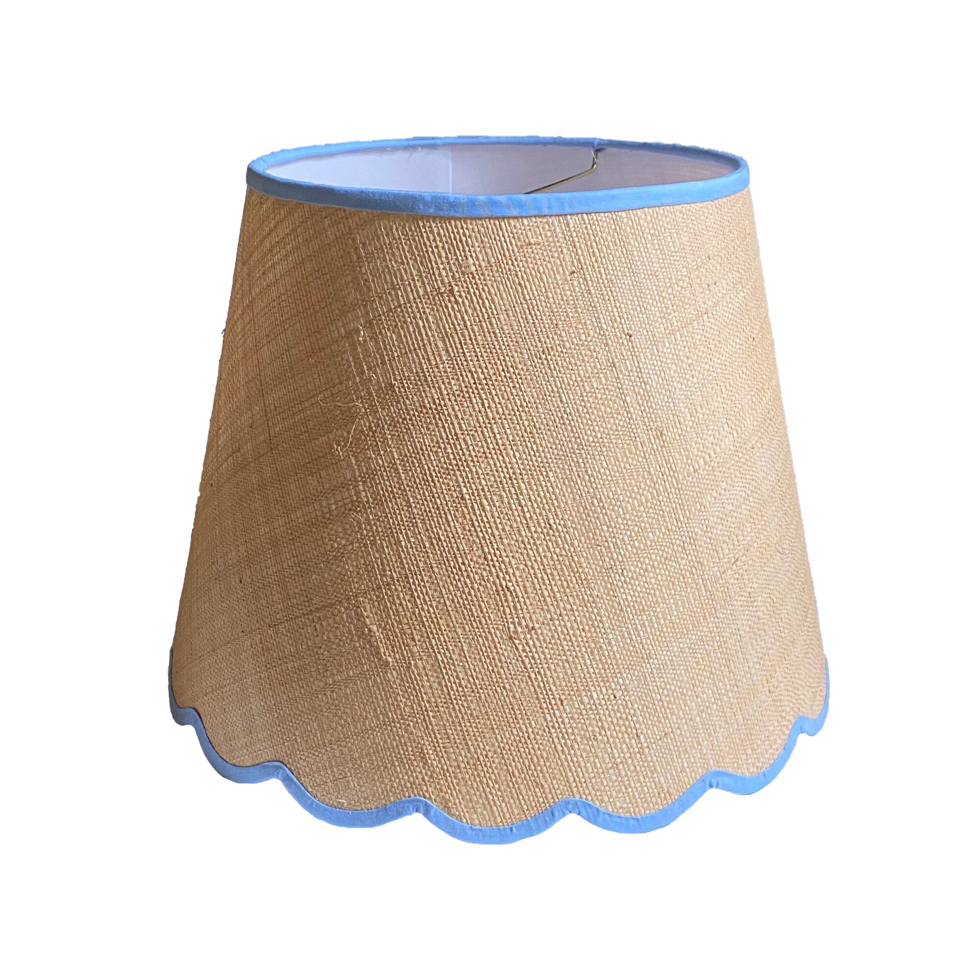 Scalloped Raffia Lamp Shade With Cornflower Blue Trim Etsy