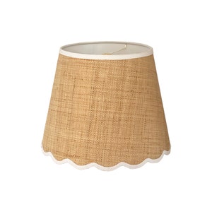 Large Raffia Linen-Trimmed Scalloped Lamp Shade Multiple Trim Colors image 3