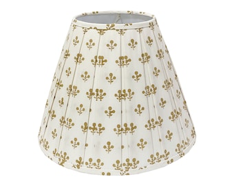 Box Pleated Yellow Floral Block Print Lamp Shade, Multiple Sizes Available