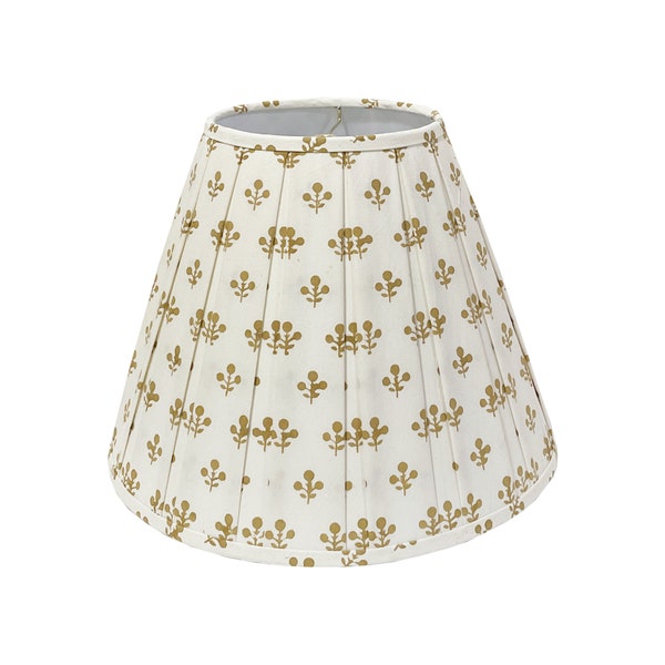 Box Pleated Yellow Floral Block Print Lamp Shade, Multiple Sizes Available