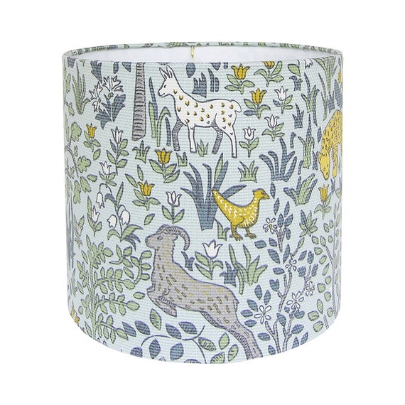 Woodland Nursery Medium Shade Forest Animals Lampshade Custom Lamp Folkland By Robert Allen In Aquatint Blue Fabric Lampshades