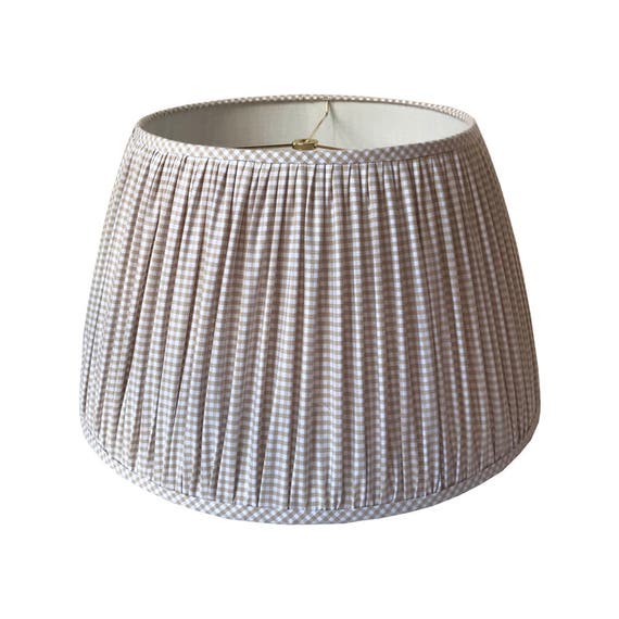 Gingham Pleated Lamp Shade Gathered Beige Check Image 0