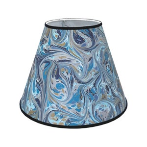 Blue Marbled Lamp Shade with Velvet Trim