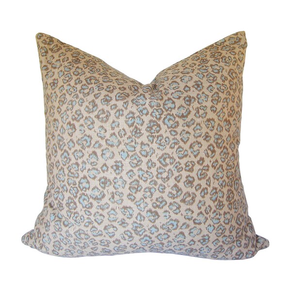 Custom Pillow Cover / Animal Print by Jaclyn Smith Home in Robin's Egg Blue / Cheetah Leopard / Both Sides / Made to Order