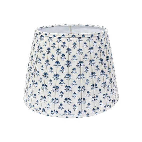 Box Pleated Indigo Floral Block Print Lamp Shade, Multiple Sizes and Patterns Available