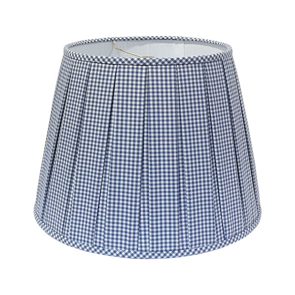 Box Pleated Denim Blue Lamp Shade, 11x16x11, Ready to Ship