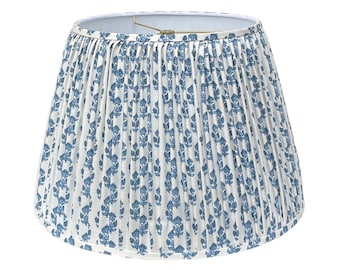 READY TO SHIP -- Gathered Blue Floral Block Print Lamp Shade 12X18X12