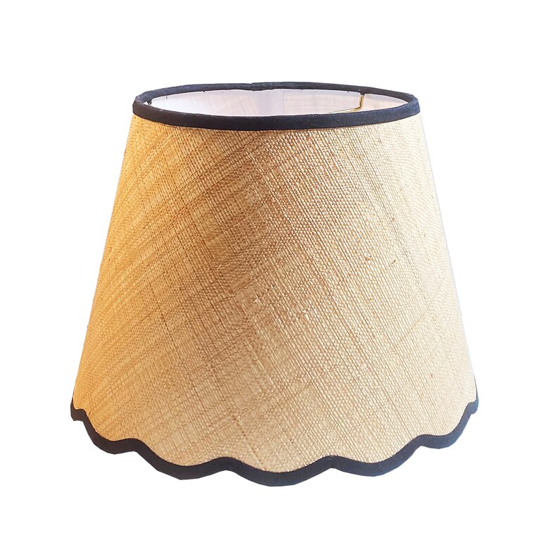 Raffia Scalloped Lamp Shade With Black Trim Multiple Trim Etsy