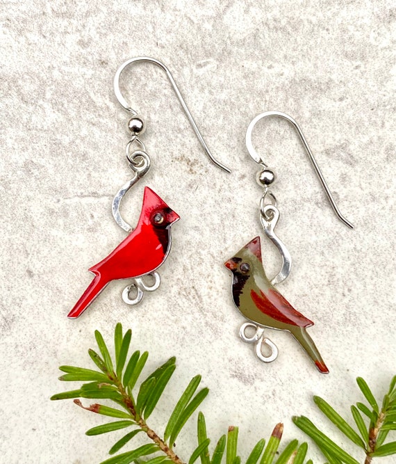 Cardinal Earrings Matched Pair Etsy