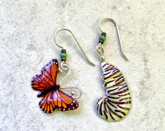 Schmetterling und Raupe Ohrringe