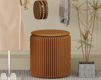 Folding Paper Ottoman Stool, Accordion Portable Round Stool, Minimalist Decor Seat for Entryway Living Room